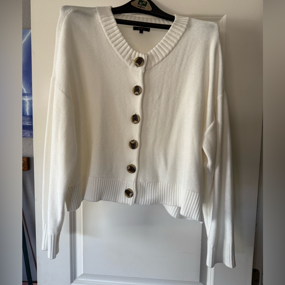 Quince Women's Ivory Sweater with Button Detail